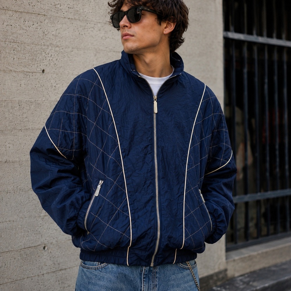 Vintage 80s 90s HEAD Sportswear Jacket Mens M Navy Quilted Nylon Windbreaker